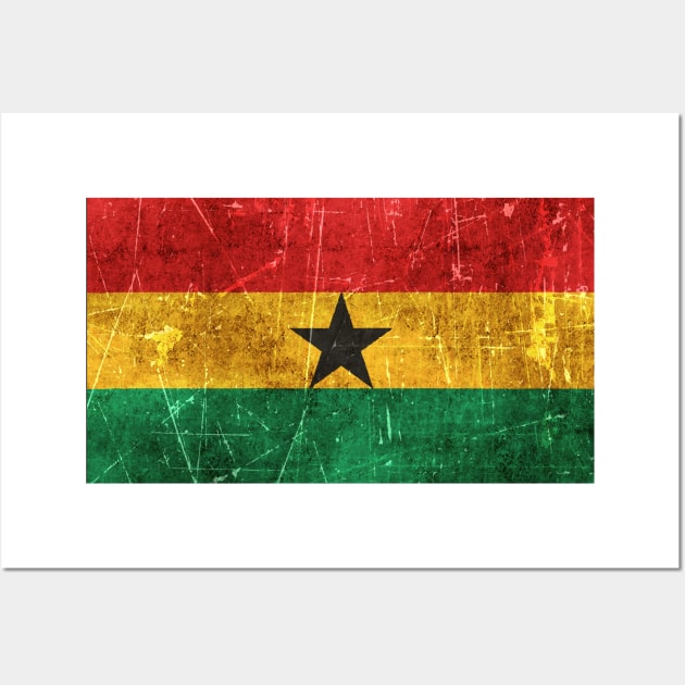 Vintage Aged and Scratched Ghana Flag Wall Art by jeffbartels